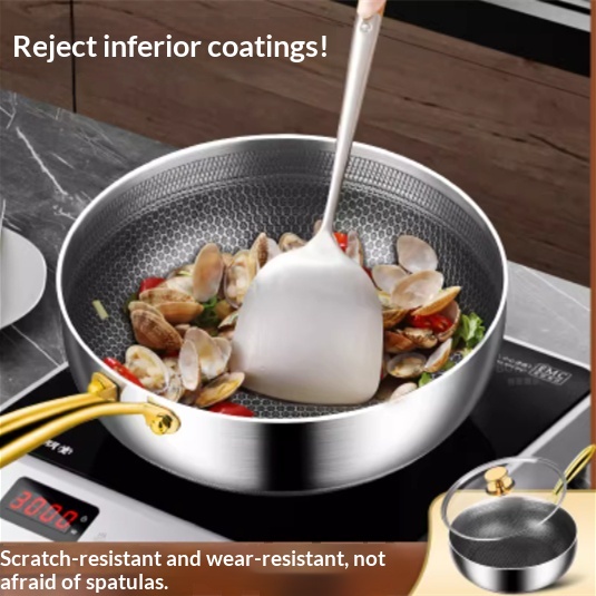 Stainless Steel Double-Sided Honeycomb Fry Pan Non-Stick Coating-Free For Home Use