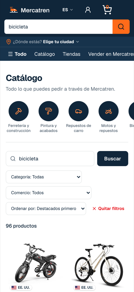 Resultados de buscar «bicicleta» en Mercatren: 96 productos que se despachan en Estados Unidos.